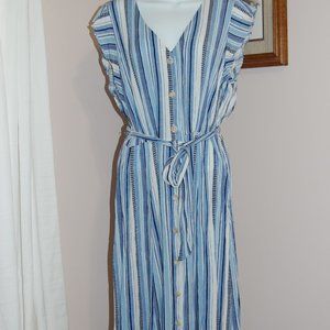 Flowy blue and white striped dress